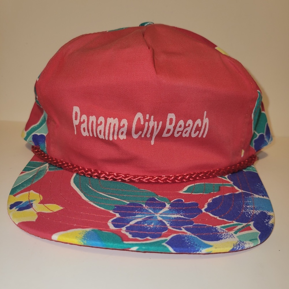 Vintage Panama City Beach Tropical Floral Rope Snapback Hat Cap‎ Hawaiian